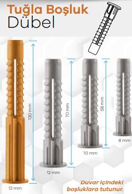TUĞLA BOŞLUK DÜBEL 8X49MM 250Lİ