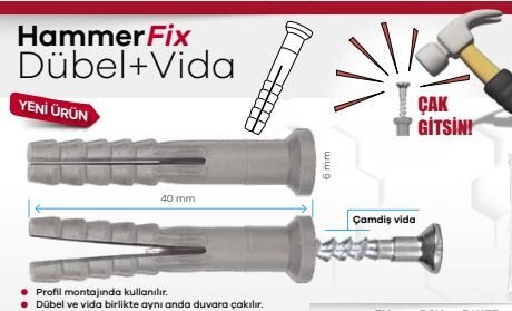 HAMMER FİX DÜBEL + VİDA 6MM 100LÜ
