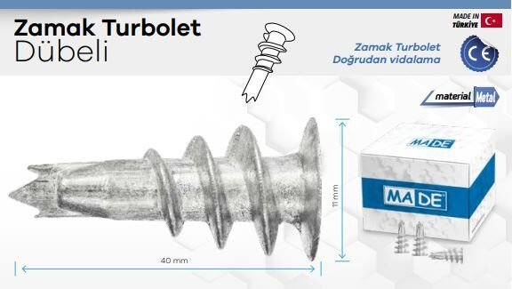 ZAMAK TURBOLET DÜBELİ 11MM 100LÜ