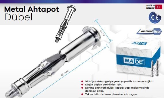 METAL AHTAPOT DÜBEL 4MM 50Lİ